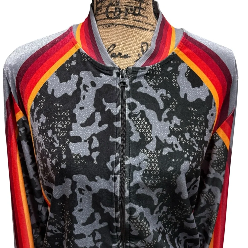 Lucky in Love Velvet Camo Jacket Black Grey Stripe Full Zip Size Medium Tennis - Picture 5 of 9